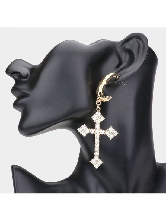 Jewelry - NEW Golden Embellished Statement Cross Hoop Earrings